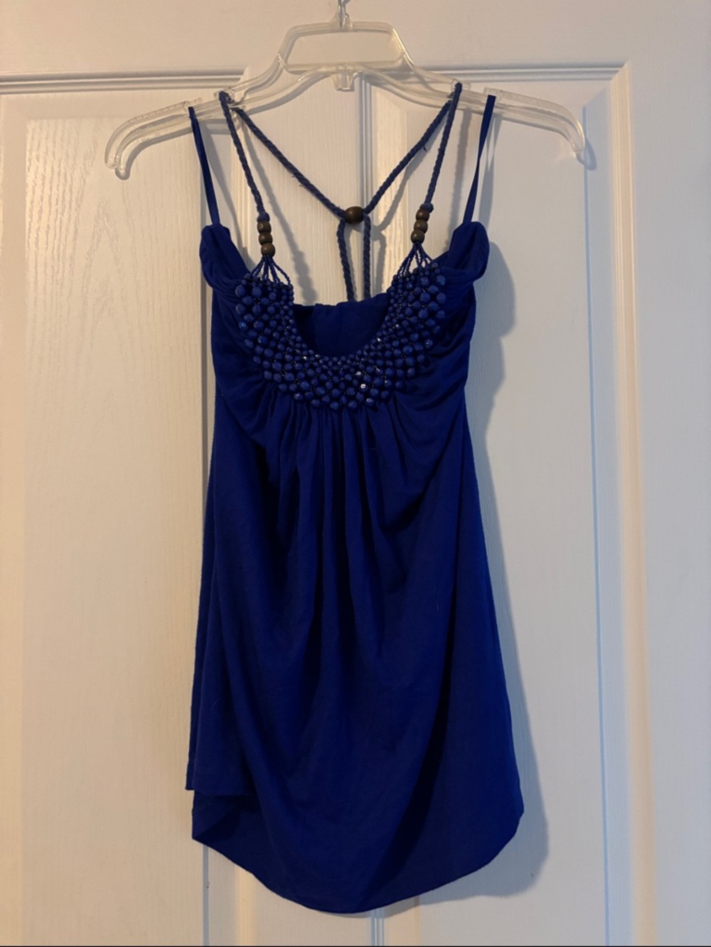Anthro Women's Royal Blue Beaded Strappy Tank Top Sz S